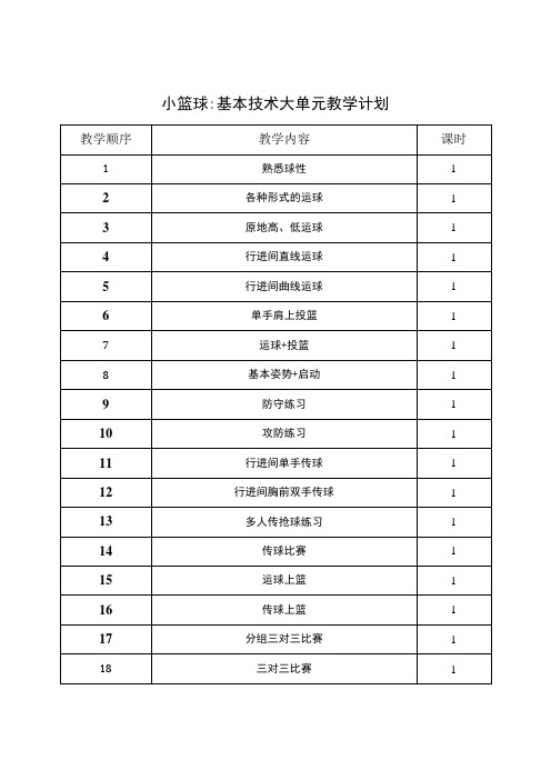 体育与健康《小篮球：基本技术》大单元教学计划