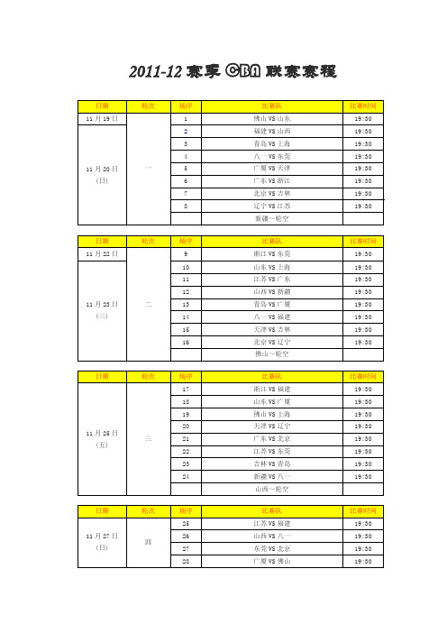 2011-12赛季CBA联赛赛程