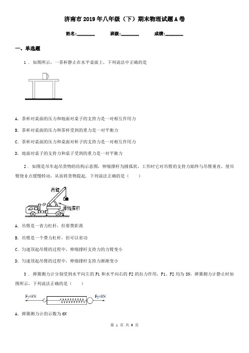 济南市2019年八年级(下)期末物理试题A卷