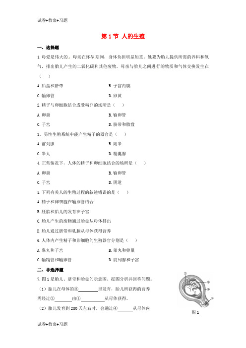 推荐K12学习八年级生物上册7.21.1人的生殖同步练习新版苏科版