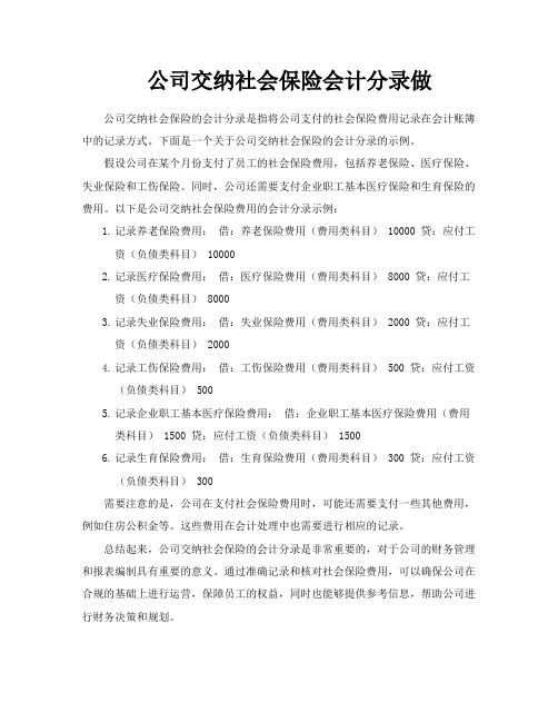 公司交纳社会保险会计分录做