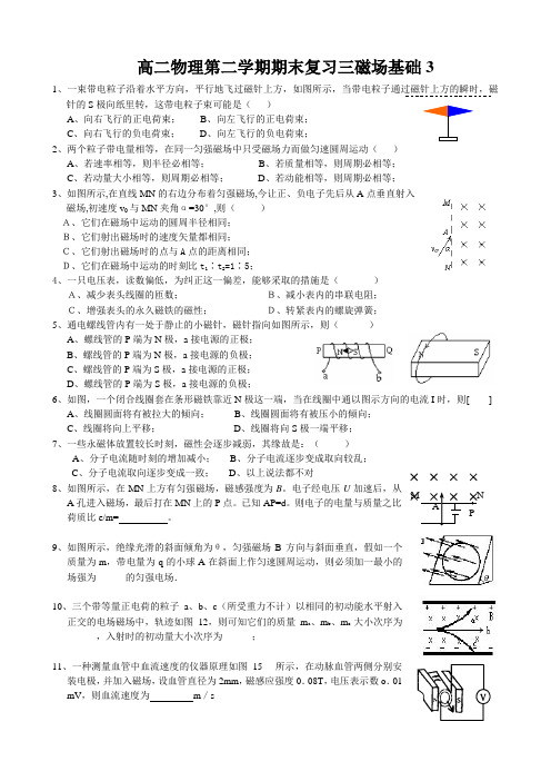 高二物理第二学期期末复习三磁场基础3