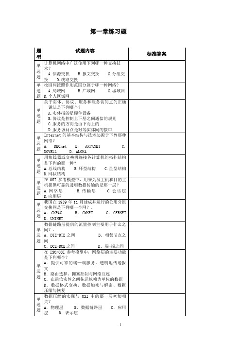 计算机网络第一章练习题