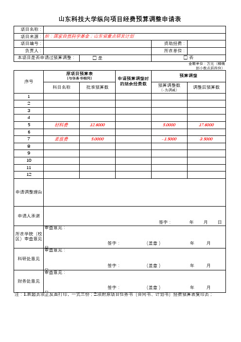 项目经费预算调整申请表-模板