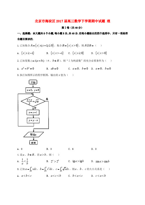 北京市海淀区2017届高三数学下学期期中试题理