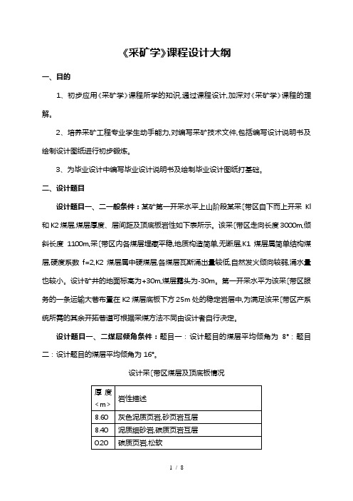 采矿工程专业课程设计要求内容