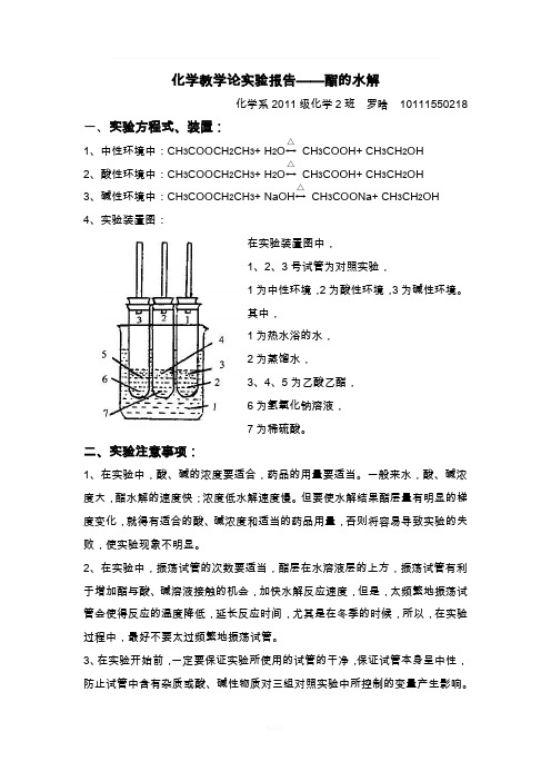 化学教学论实验报告——酯的水解