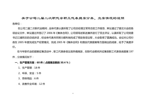 关于公司二届二次职代会职工代表提案分类