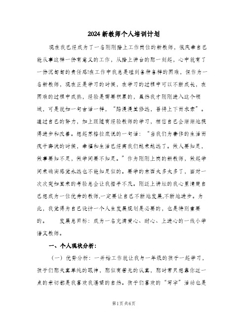 2024新教师个人培训计划(三篇)