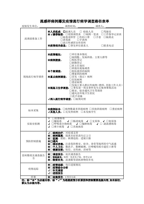 流感病例聚集性疫情流行病学调查表