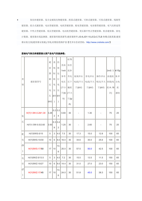 避雷器选型表