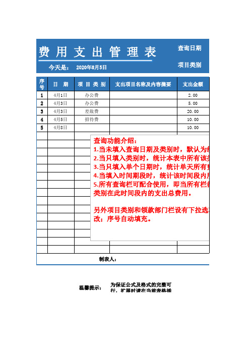 费用支出管理表(多重查询)