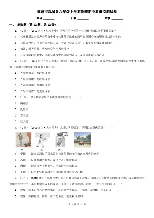 德州市武城县八年级上学期物理期中质量监测试卷