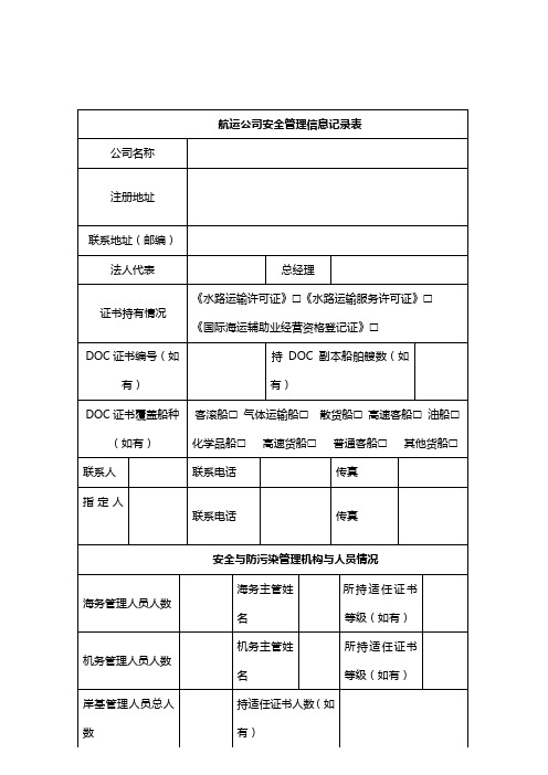 航运公司安全管理信息记录表 - 佛山海事局