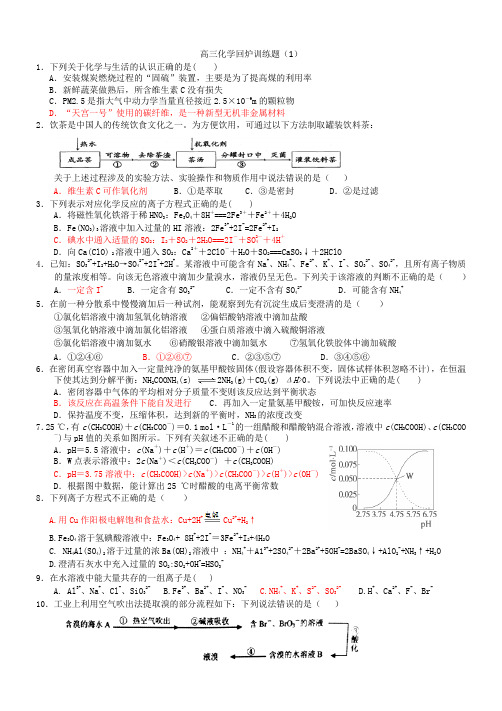 高三化学限时训练题(1)