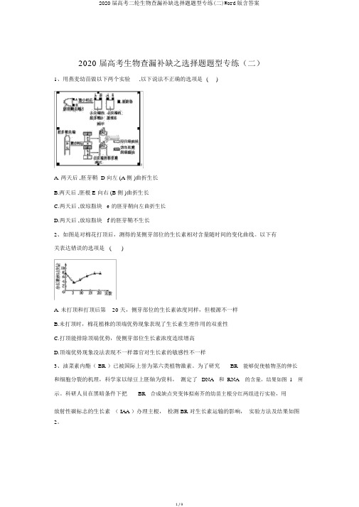 2020届高考二轮生物查漏补缺选择题题型专练(二)Word版含答案