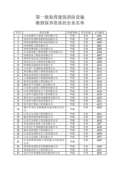 山东省第一批取得消防资质的单位名称