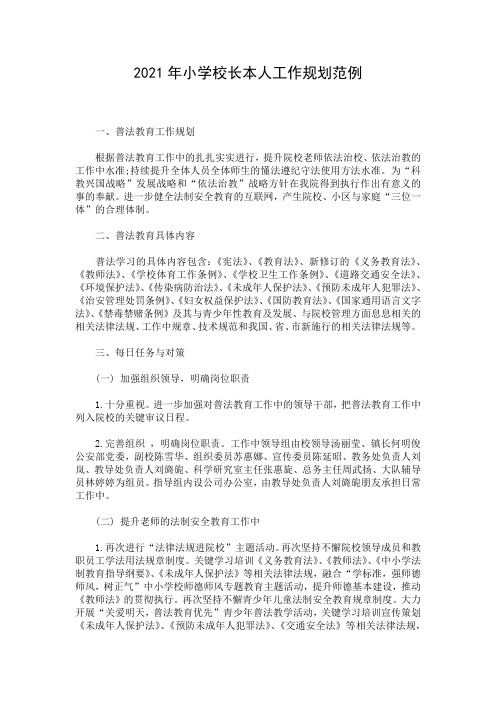 2021年小学校长本人工作规划范例