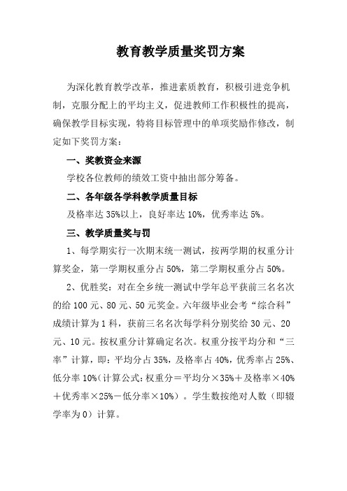 教育教学质量奖罚方案