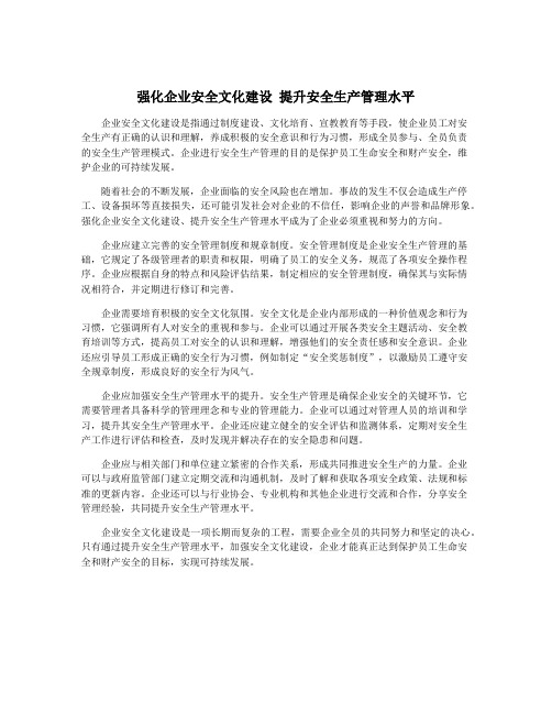 强化企业安全文化建设 提升安全生产管理水平