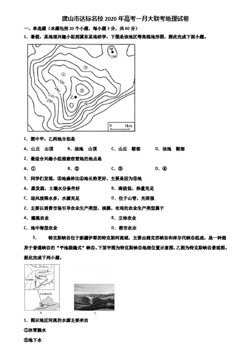 唐山市达标名校2020年高考一月大联考地理试卷含解析