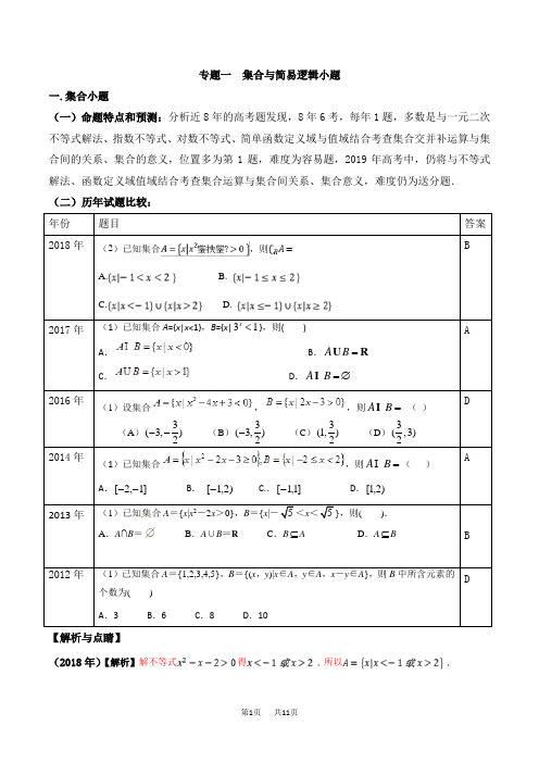 专题01+集合与简易逻辑小题-冲刺高考最后一个月之高考数学(理)名师押题高端精品