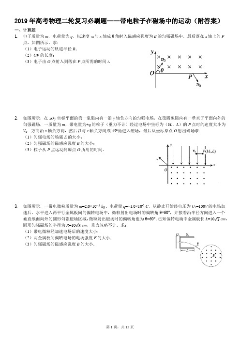 2019年高考物理二轮复习必刷题——带电粒子在磁场中的运动(附答案)