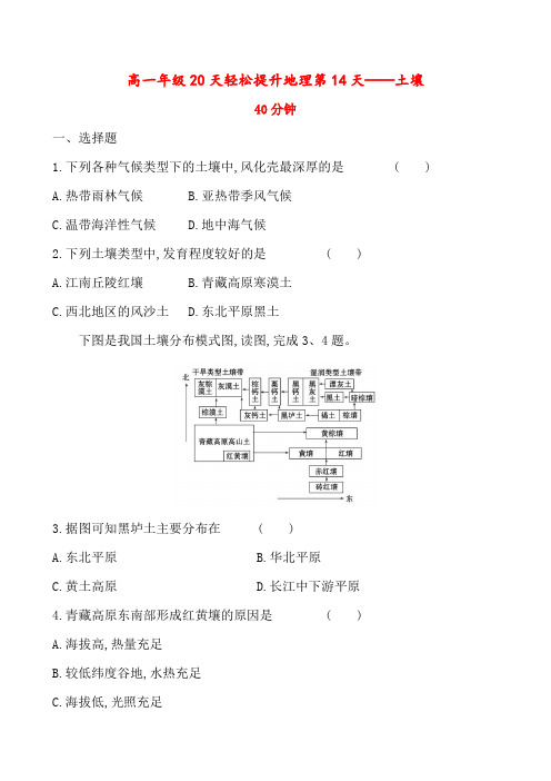 2020高一轻松寒假20天提升作业(适用高一新教材)地理第14天——土壤