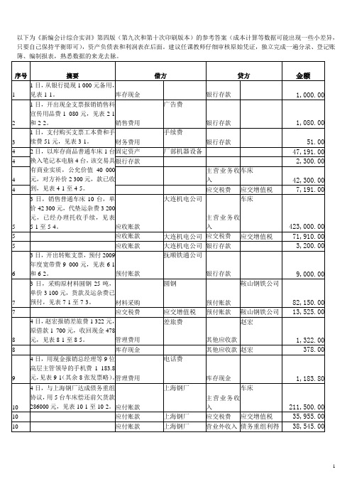 《新编会计综合实训》第四版 参考答案