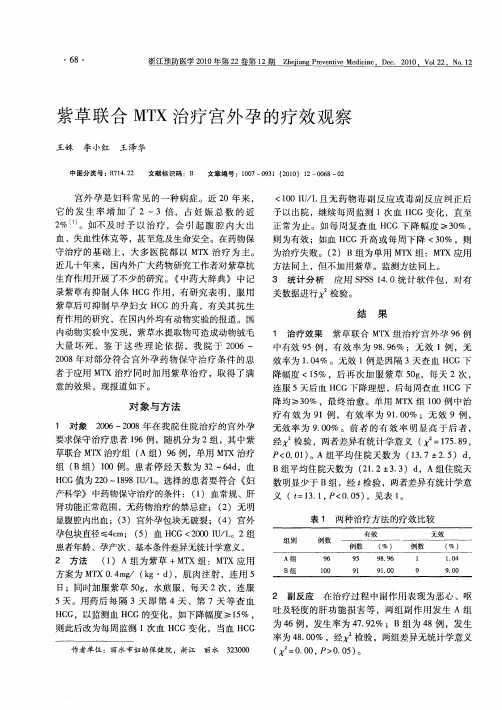 紫草联合MTX治疗宫外孕的疗效观察