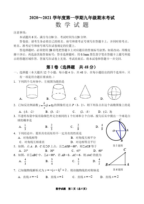 2020-2021学年九年级上学期期末考试数学试题