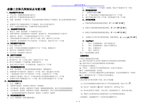 必修2立体几何复习(知识点+经典习题)