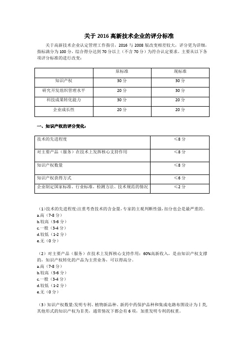 关于2016高新技术企业的评分标准