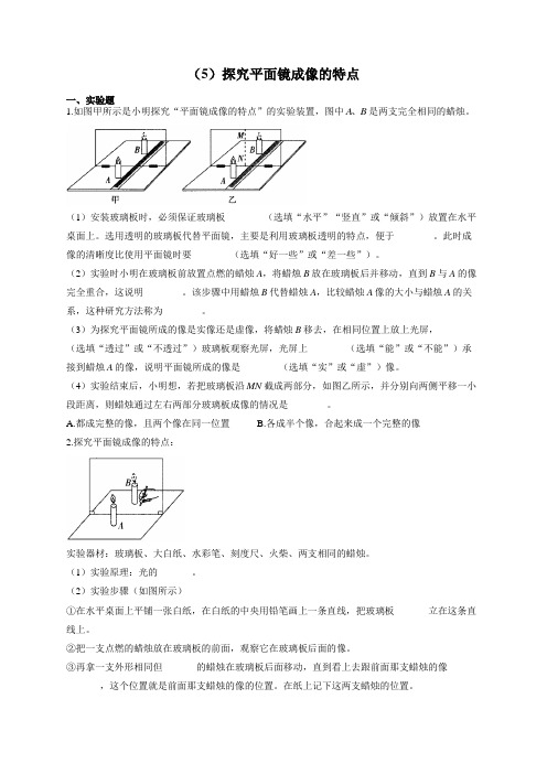 人教版八年级物理上册 专项练习(5)探究平面镜成像的特点