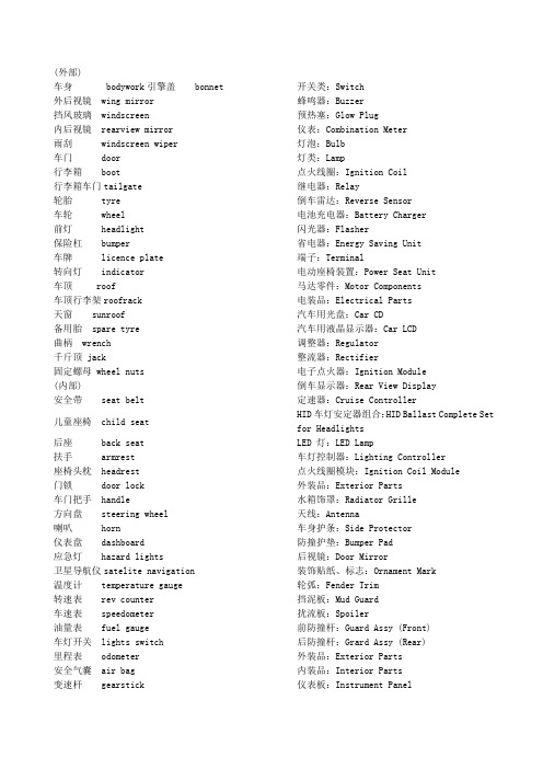 汽车零部件英语