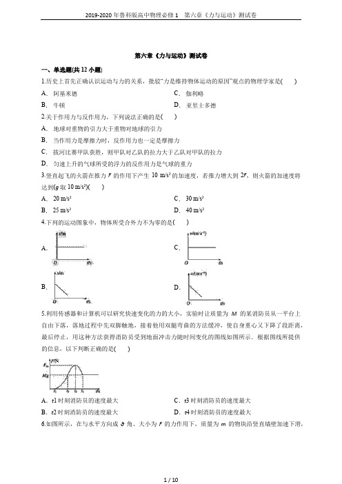 2019-2020年鲁科版高中物理必修1 第六章《力与运动》测试卷