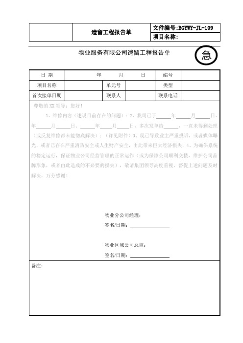 遗留工程问题报告单