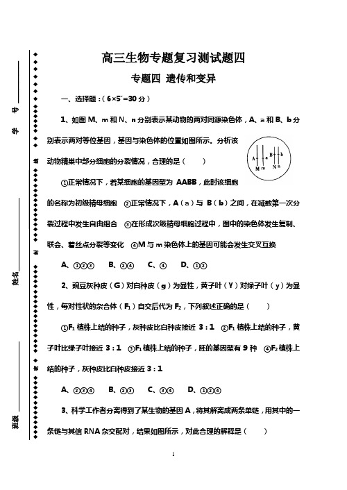 高三生物专题复习测试题四