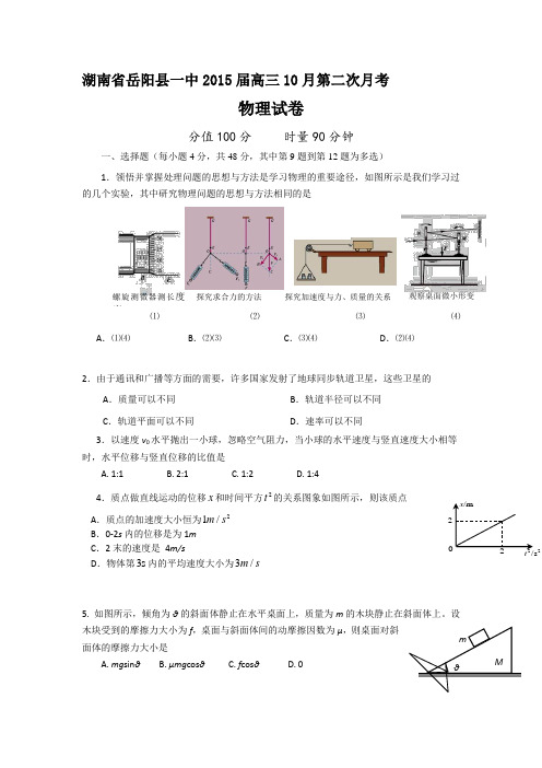 湖南省岳阳县第一中学2015届高三10月月考物理试题 Word版含答案(  2014高考)精品资料