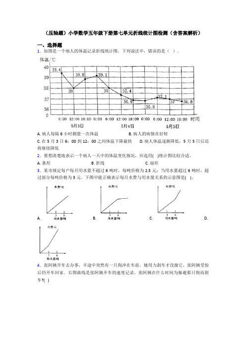 (压轴题)小学数学五年级下册第七单元折线统计图检测(含答案解析)