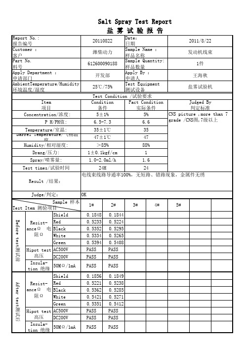 盐雾试验报告