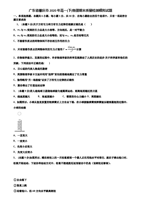 广东省肇庆市2020年高一(下)物理期末质量检测模拟试题含解析