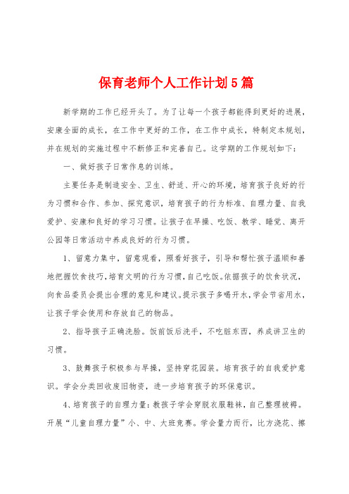 保育老师个人工作计划5篇