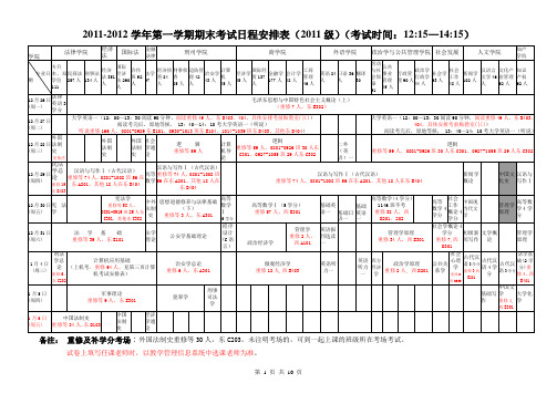 华东政法大学2011-2012学年第一学期期末考试日程安排表