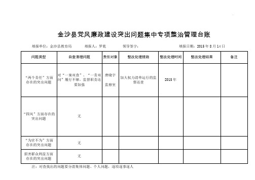 党风廉政建设突出问题集中专项整治管理台账