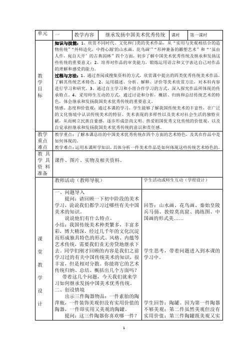 九年级美术下册人教版教案 第1课 继承发扬中国美术优秀传统