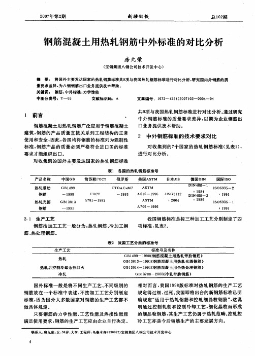 钢筋混凝土用热轧钢筋中外标准的对比分析