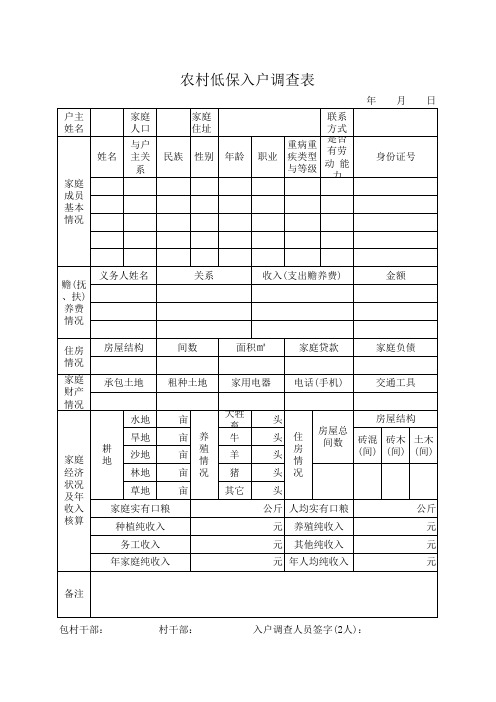 农村低保入户调查表