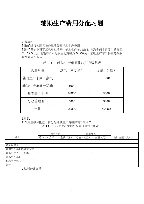 会计执业资格考试考前压轴题辅助生产费用分配习题