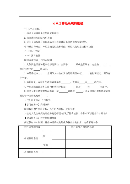 七年级生物下册 4.6.2 神经系统的组成导学案 (新版)新人教版(1)